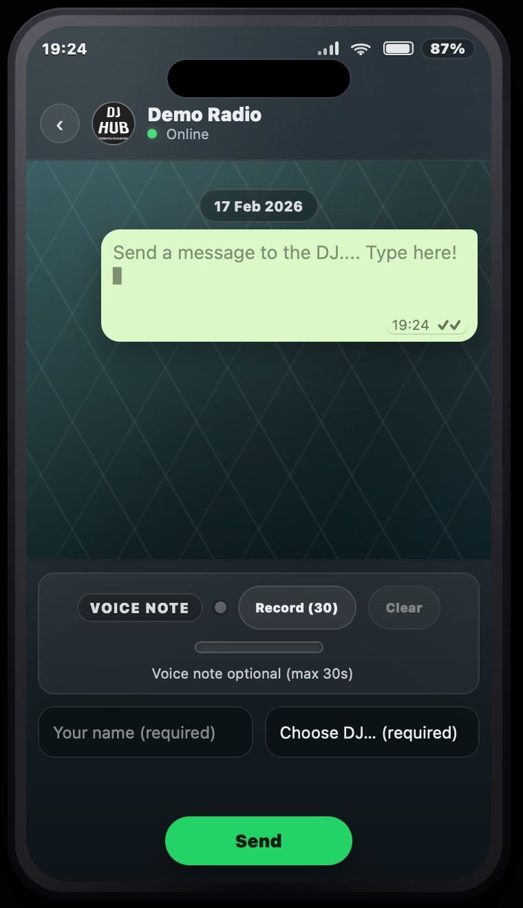 Phone message form that can be embedded on a radio station website