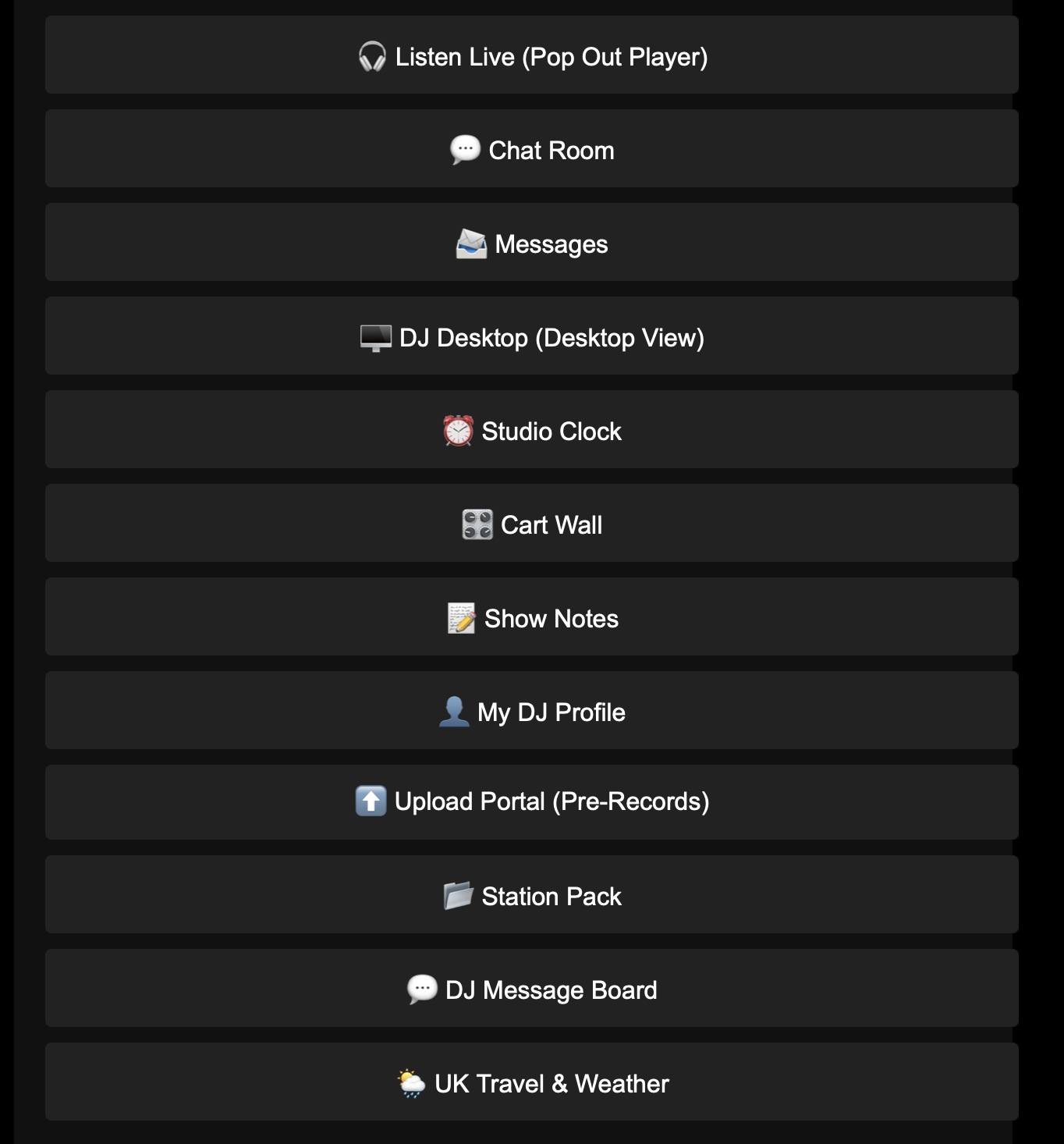 DJ Hub Menu — launcher for multiple apps for DJs and Radio Admins