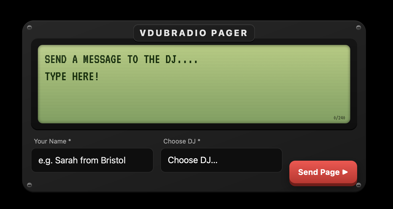 A 90's style pager that embeds into your webpage allowing people to message the DJ